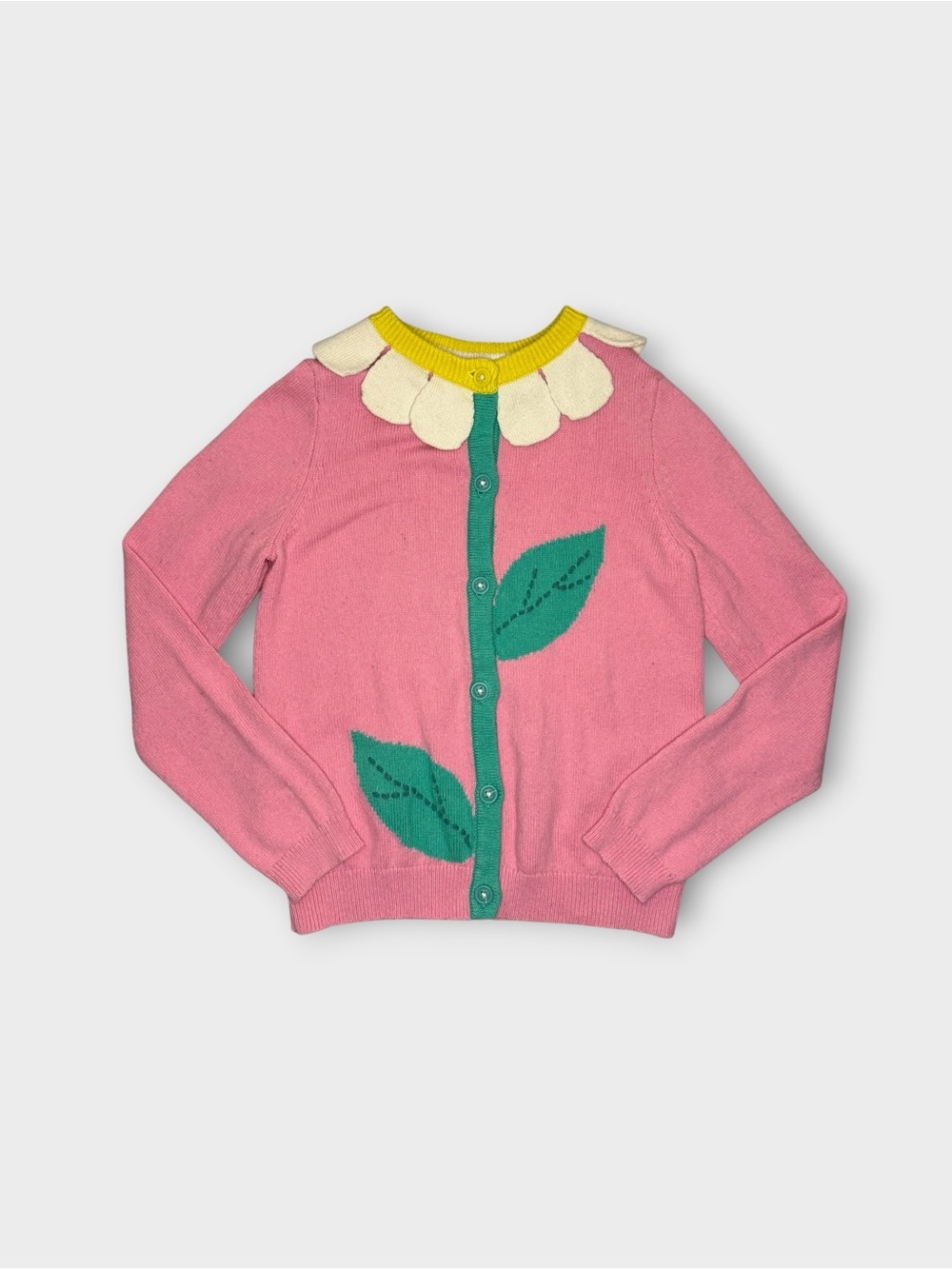 Mini Boden Daisy Collar Appliqué Pink Wool Blend Cardigan